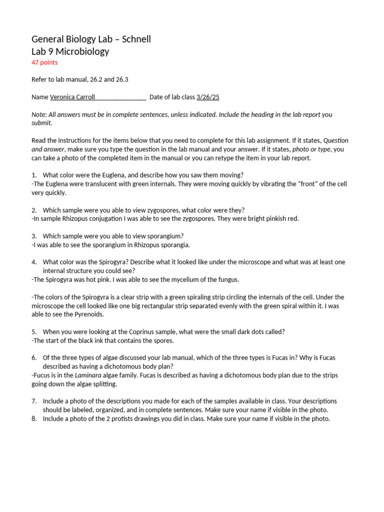 Lab 9 Microbiology SP 25 | PDF