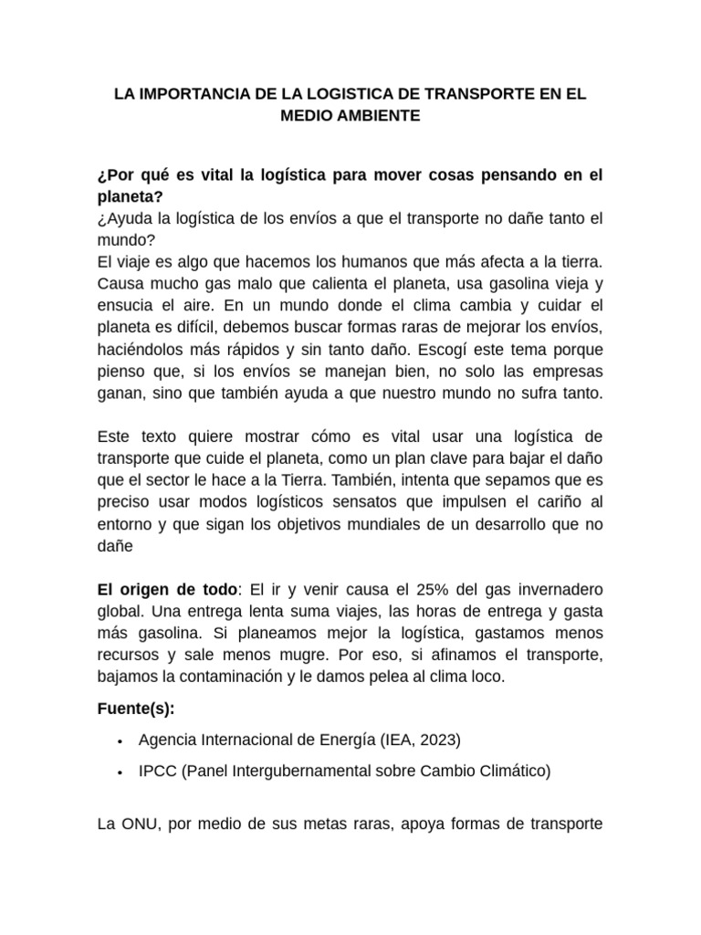 La Importancia de La Logistica de Transporte en El Medio Ambiente | PDF ...