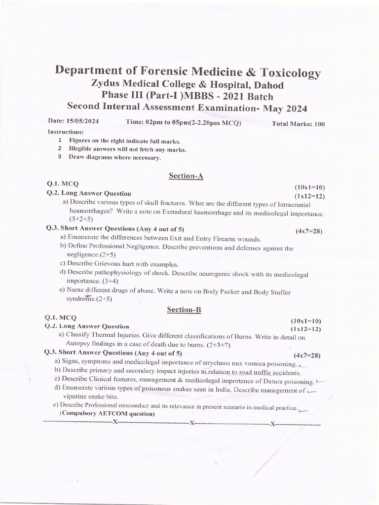 2nd Internal Assessment Examination Phase III Part-I Mbbs Batch 2021 ...