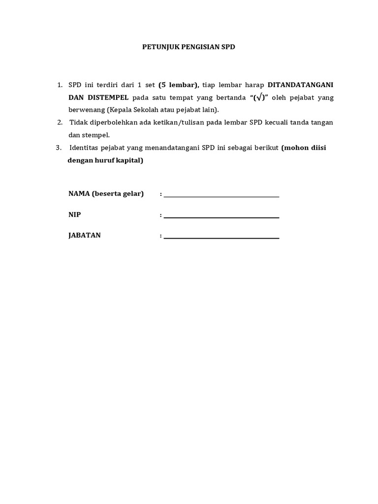 Panduan Pengisian SPD Dinas Resmi | PDF