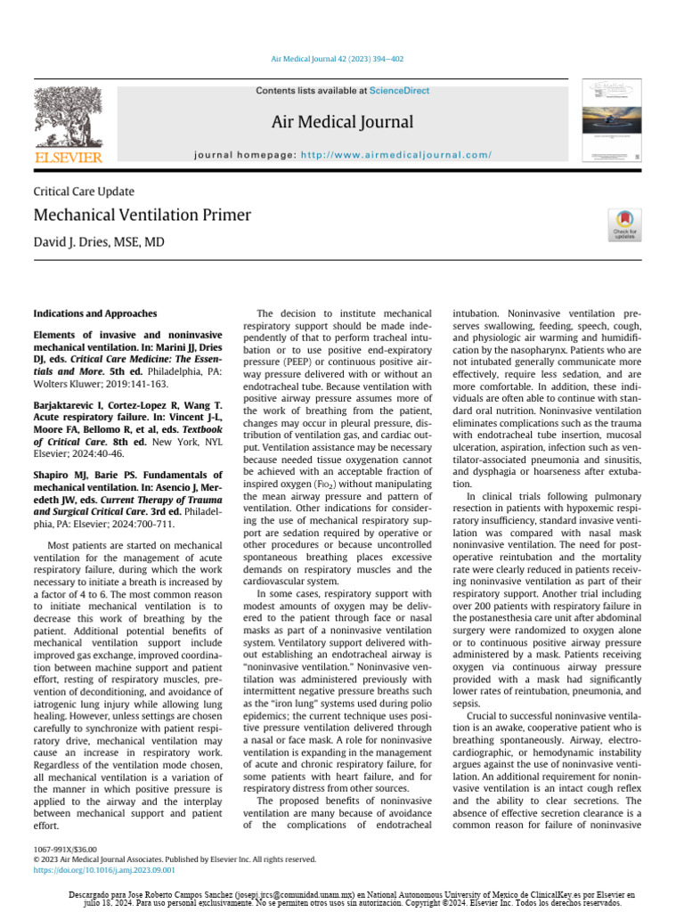 Mechanical Ventilation Overview | PDF | Breathing | Respiratory System