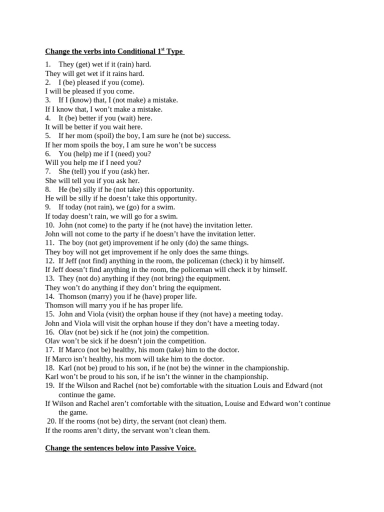 Conditional 1 and Passive Voice Exercises | PDF