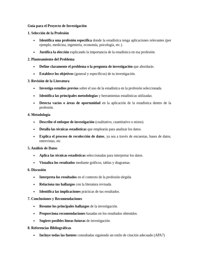 Guía para El Proyecto de Investigación | PDF | Estadísticas | Datos