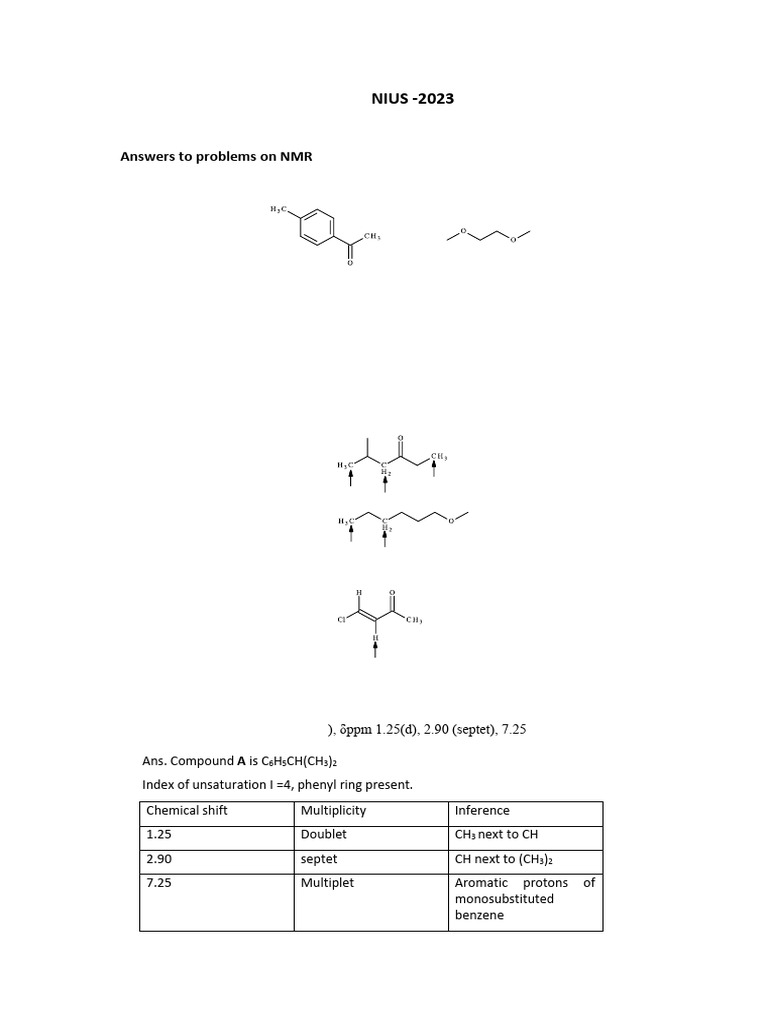 Solution To NMR Problems (1) NIUS | PDF | Proton Nuclear Magnetic ...