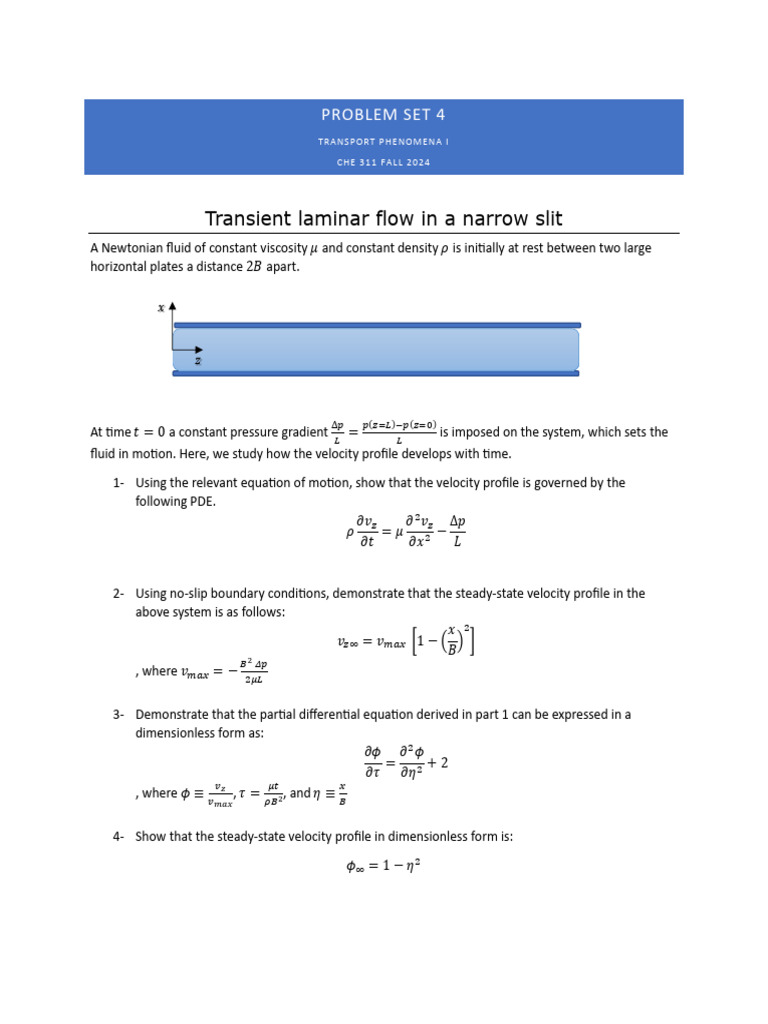 HW4 ChE 311 Fall 2024 | PDF | Partial Differential Equation | Fluid ...