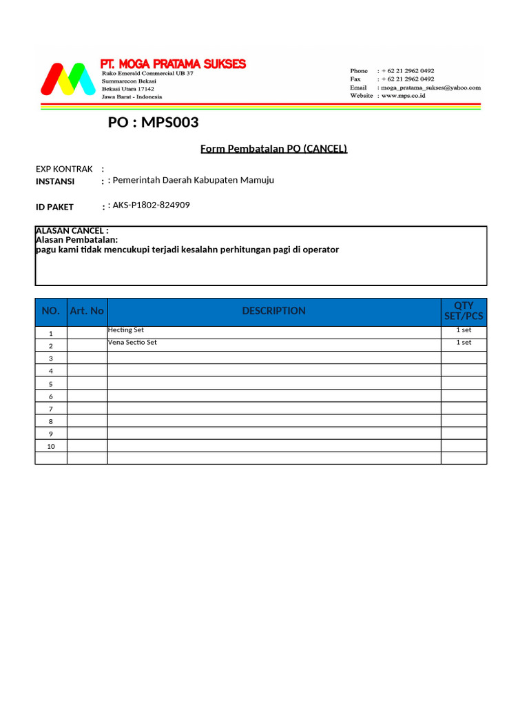 Form Cancel Po Mps | PDF