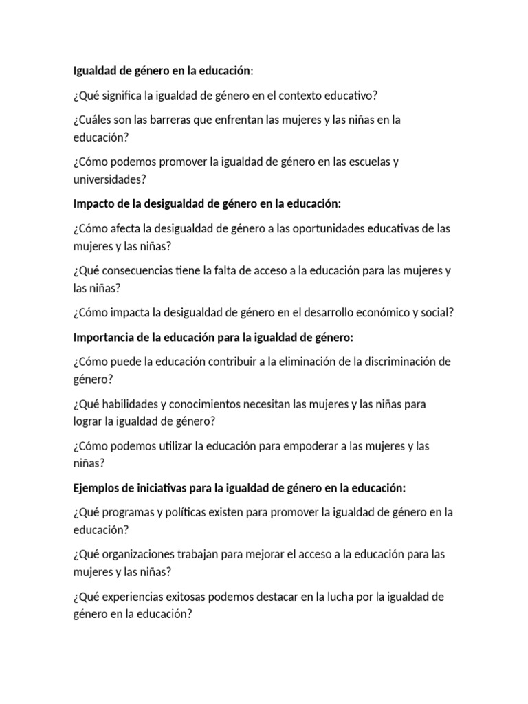 Igualdad de género en la educación | PDF