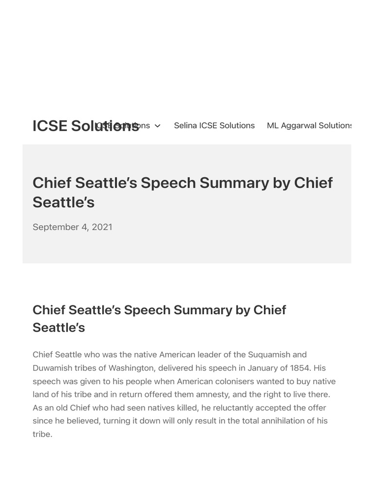 Summary of Chief Seattle's 1854 Speech | PDF