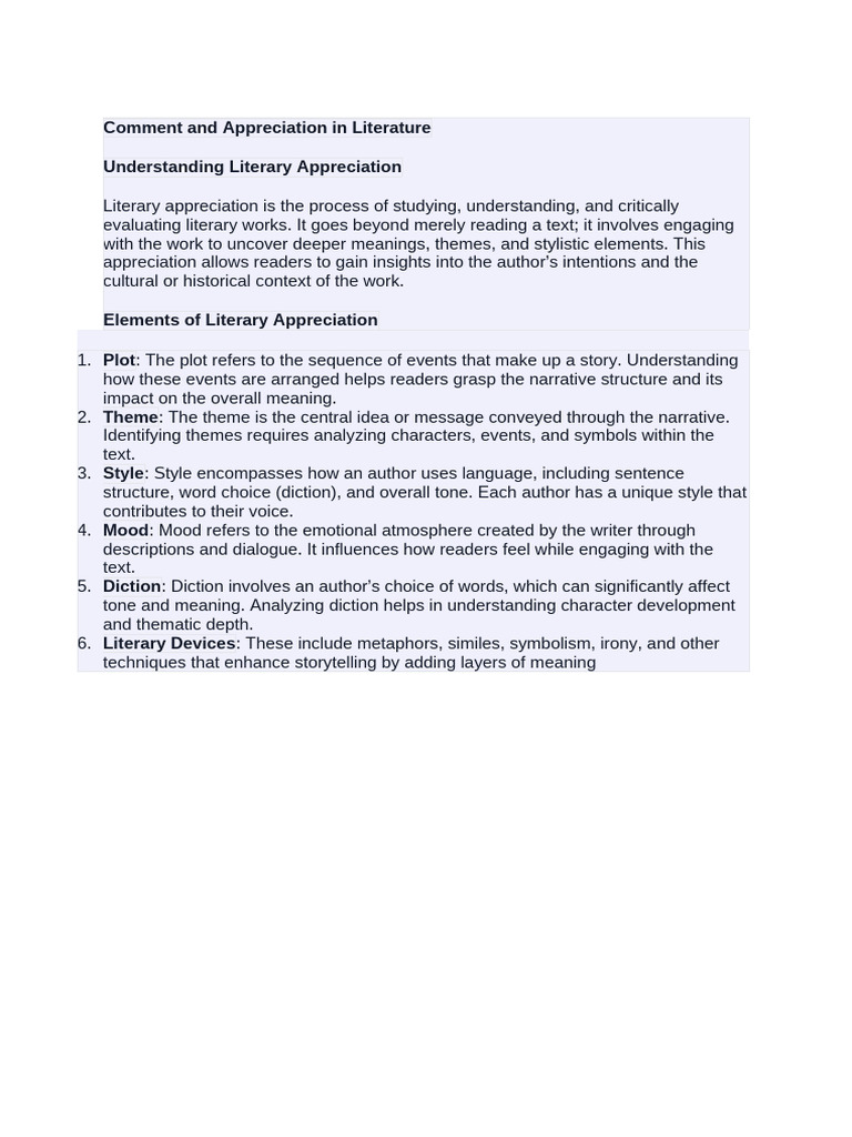 Understanding Literary Appreciation | PDF