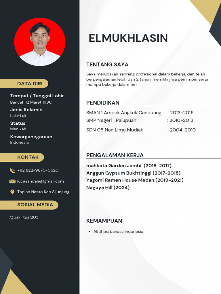 Hitam Dan Putih Modern CV Resume Riwayat Hidup | PDF