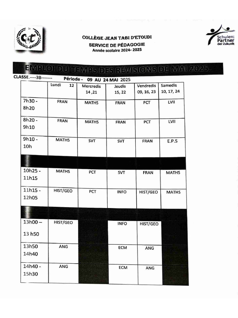 Emploi Du Temps 3e B | PDF