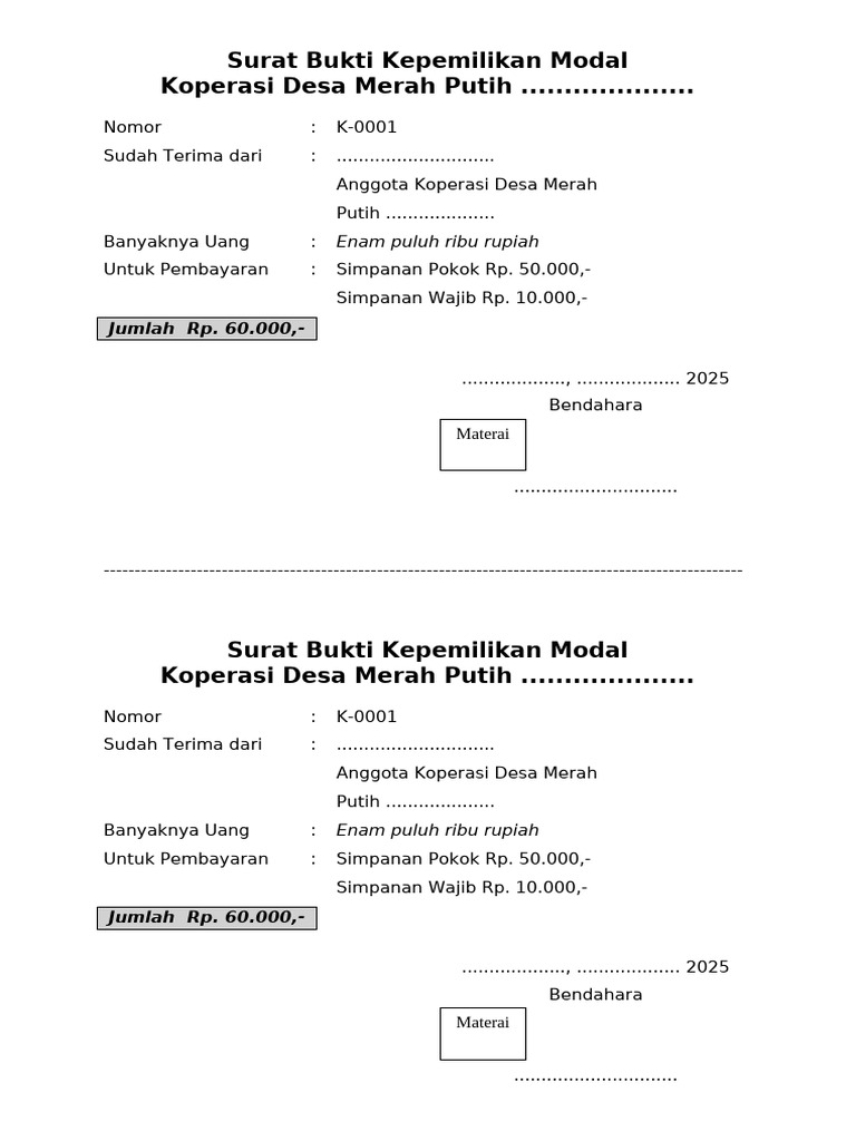 Bukti Kepemilikan Modal Koperasi | PDF