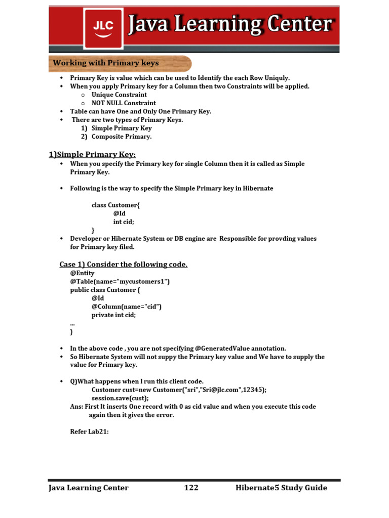 Module 6 - Primary Keys and Connection Management | PDF | Java ...