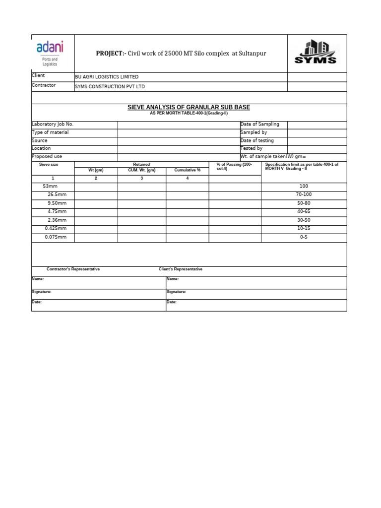 Sieve Analysis for Silo Construction | PDF
