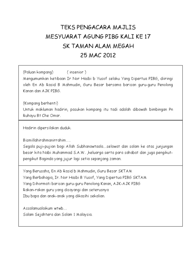 Teks Pengacara Majlis Pibg