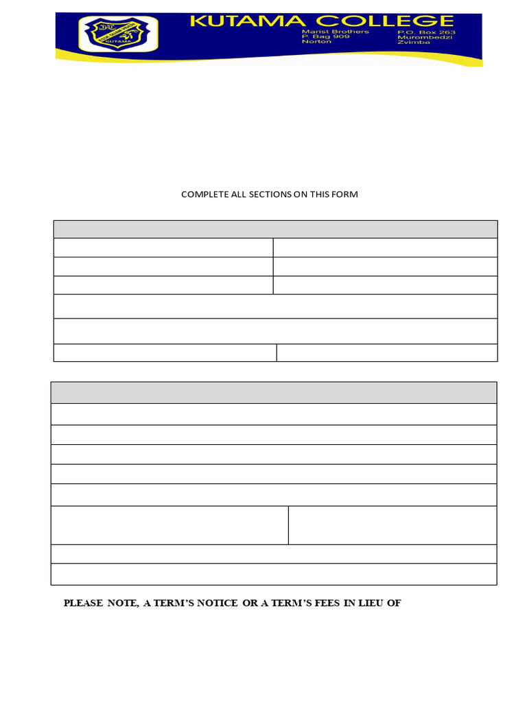 Kutama College 2025 Application Form | PDF