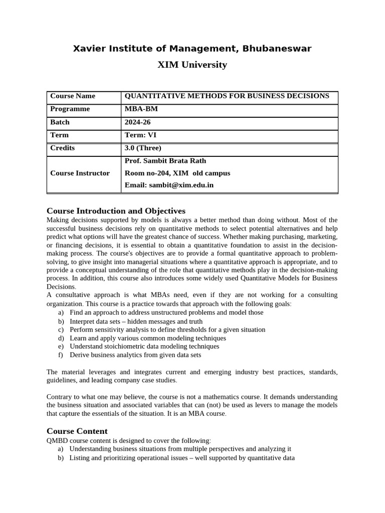 QMBD Course 2024-26 - Sambit Brata Rath | PDF | Quantitative Research ...
