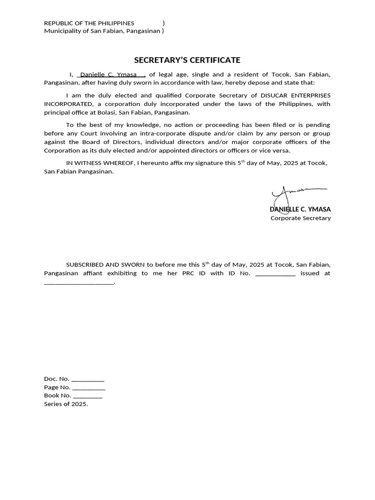 Secretary Cert | PDF