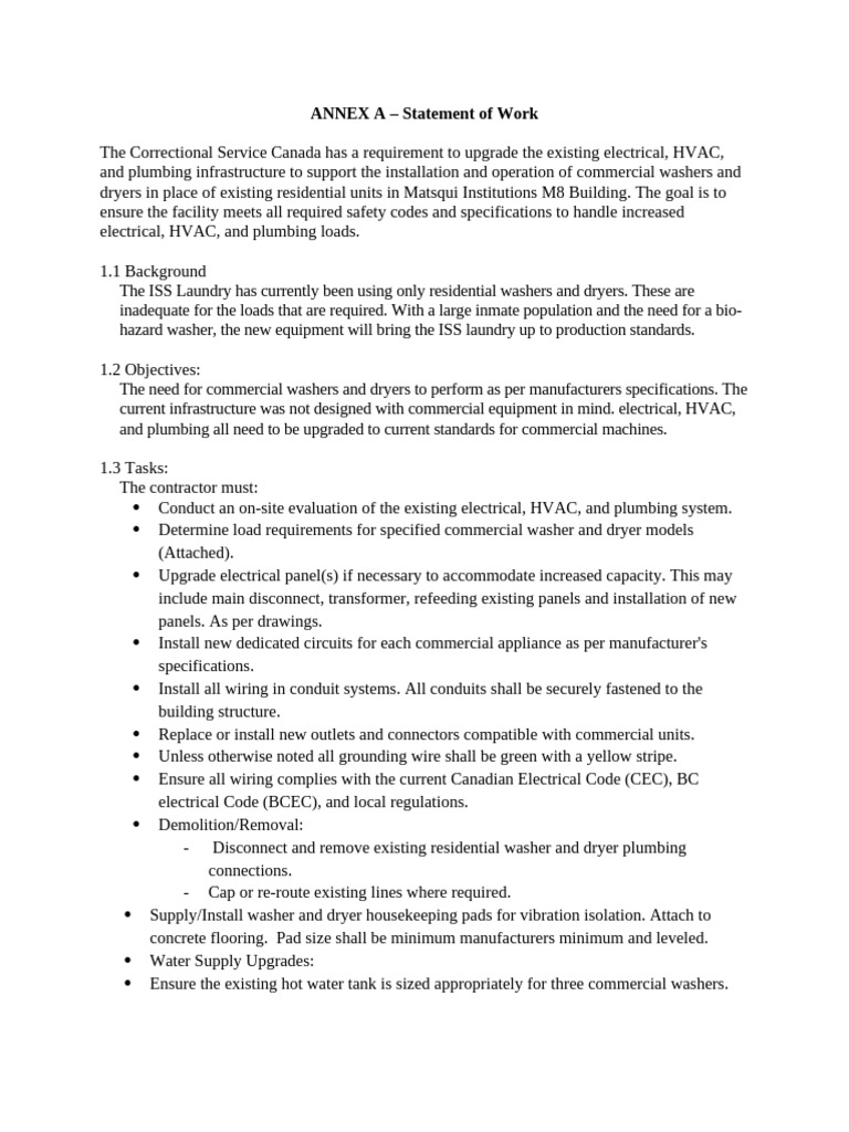 M8 ISS Laundry Upgrade Statement of Work | PDF | Washing Machine ...