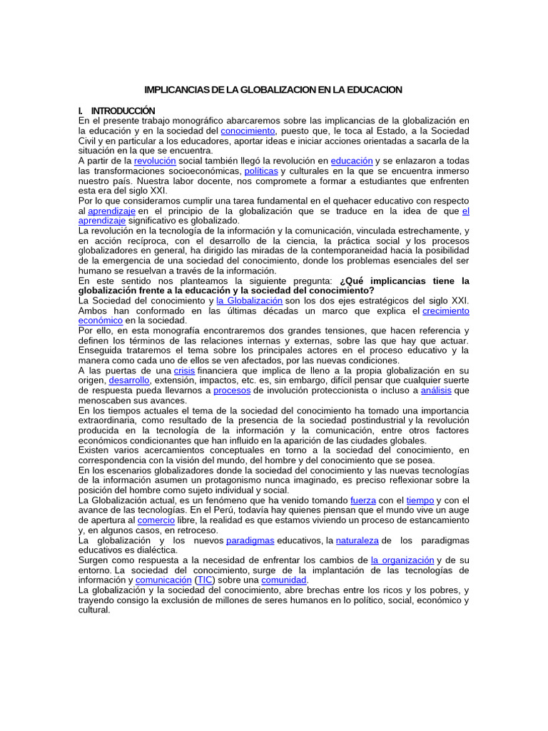 04 Implicancias de La Globalizacion en La Educacion Ok | PDF | Sociedad ...