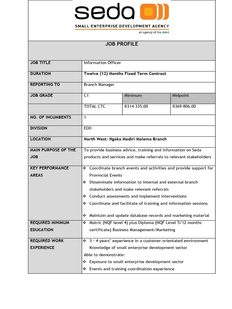 Information Officer - Ngaka Modiri Molema Branch (NW) | PDF | Business