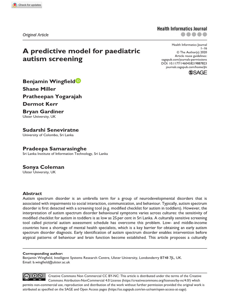 A Predictive Model For Paediatric Asd Screening | PDF | Autism ...