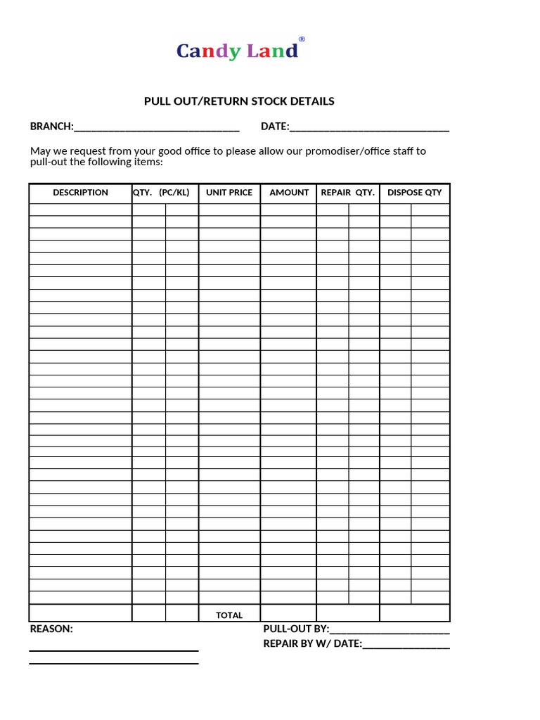 Pull Out Stock Details Form | PDF