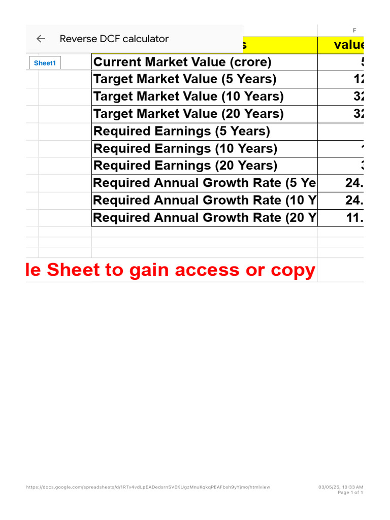 Reverse DCF Calculator - Google Drive 2 | PDF