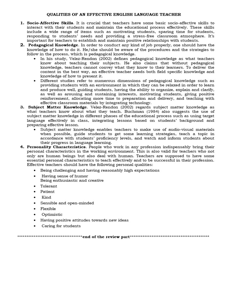 Effective Qualities of English Teachers | PDF | Teachers | Pedagogy