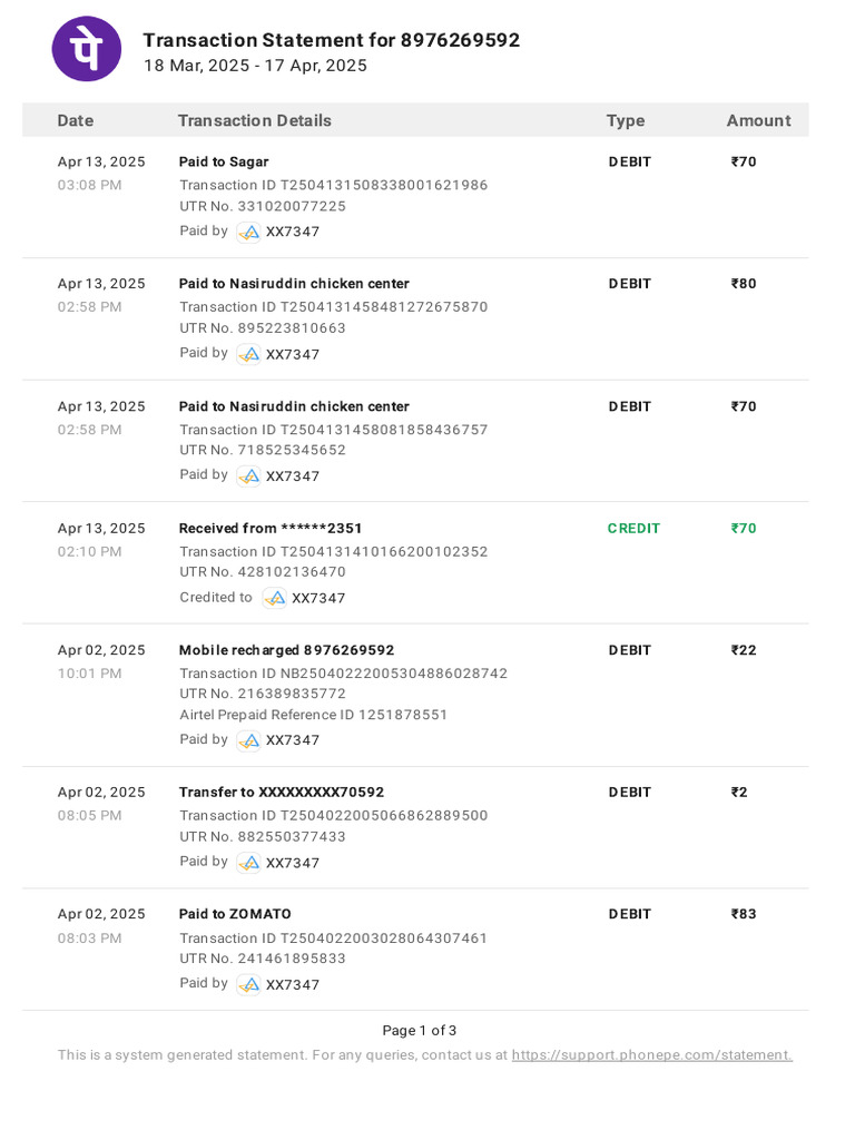 PhonePe Transaction Statement | PDF | Debit Card | Credit Card