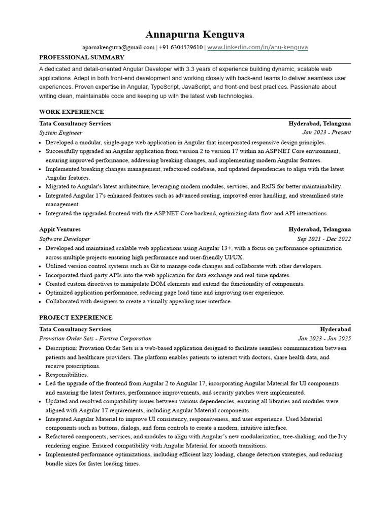 Annapurna Kenguva Angular Developer | PDF | User Interface | World Wide Web