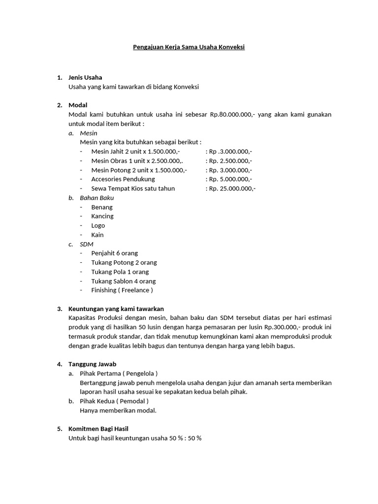 Penawaran Kemitraan Usaha Konveksi | PDF