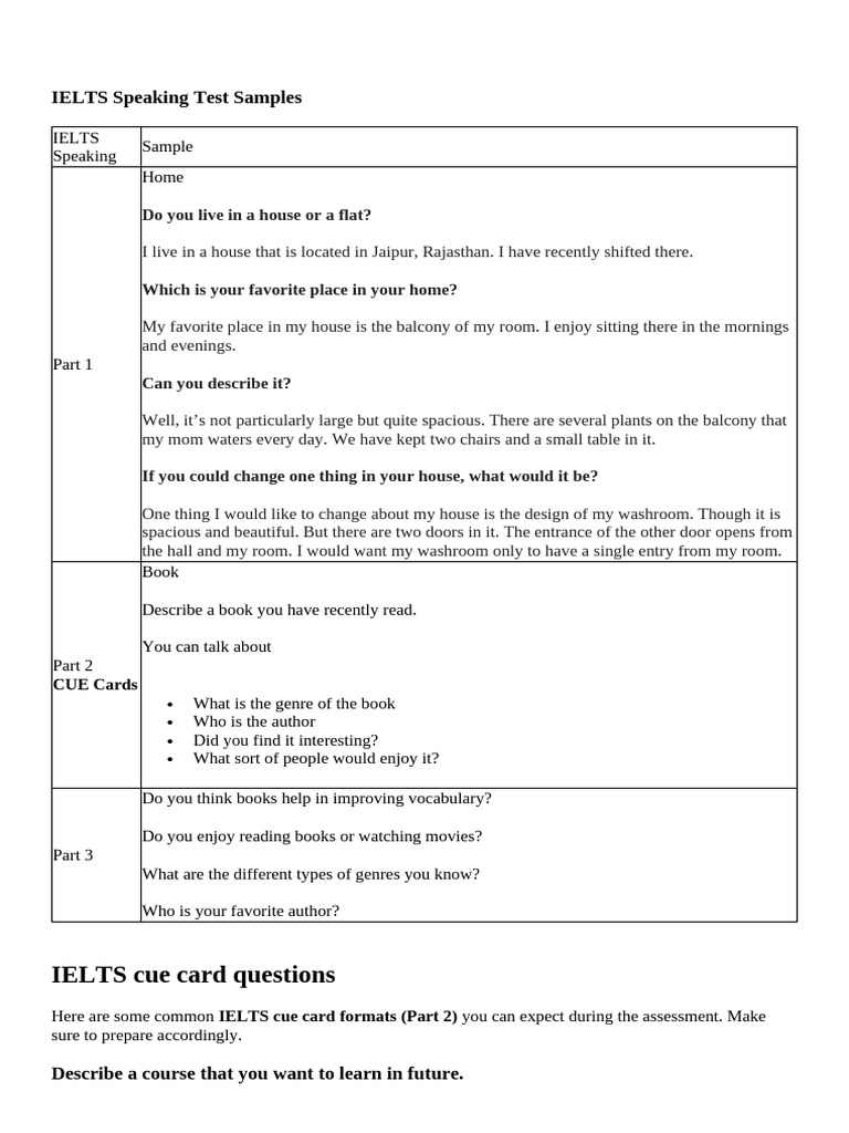 IELTS Speaking Test Sample Questions | PDF | Artificial Intelligence ...