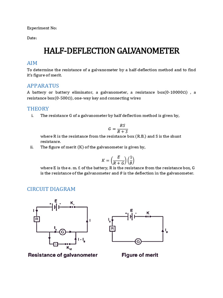Half-Deflection Method for Galvanometer | PDF | Electromagnetism ...