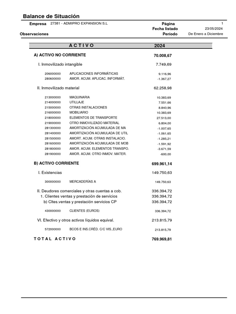 7381 Balance de Situacion 2024 | PDF | Hoja de balance | Contabilidad