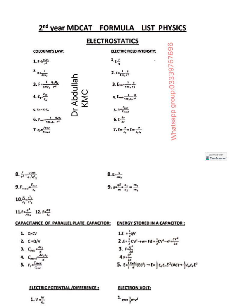 Physics All Second Year Formulas by DR A | PDF