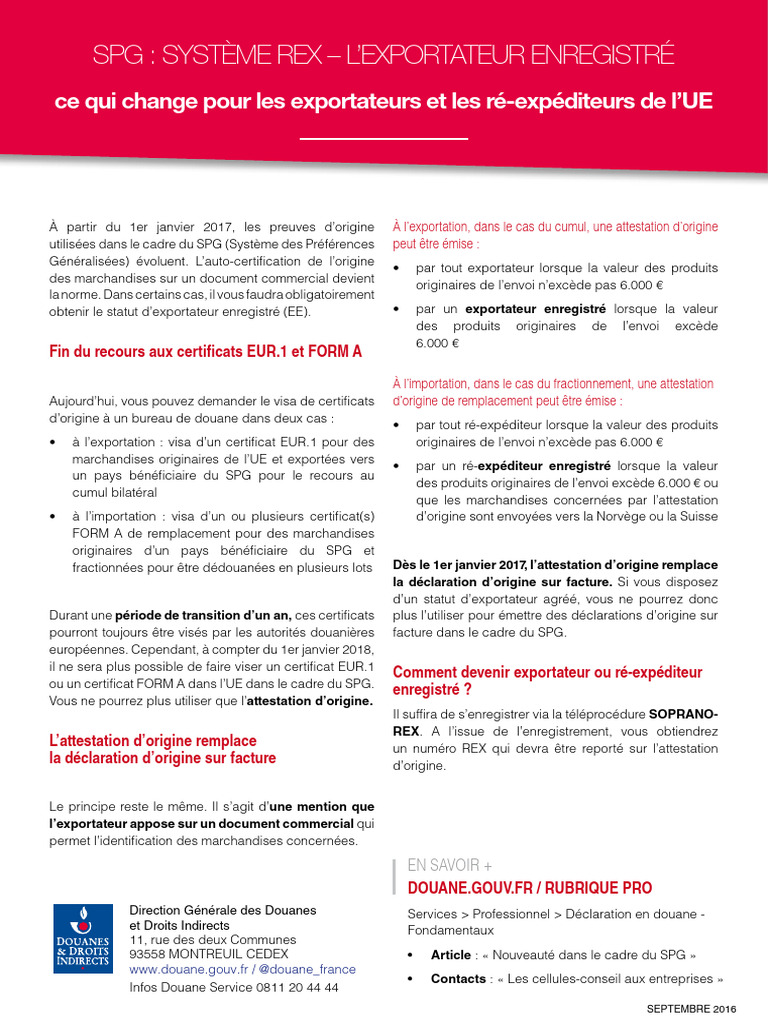 Système REX : Nouveautés pour exportateurs | PDF