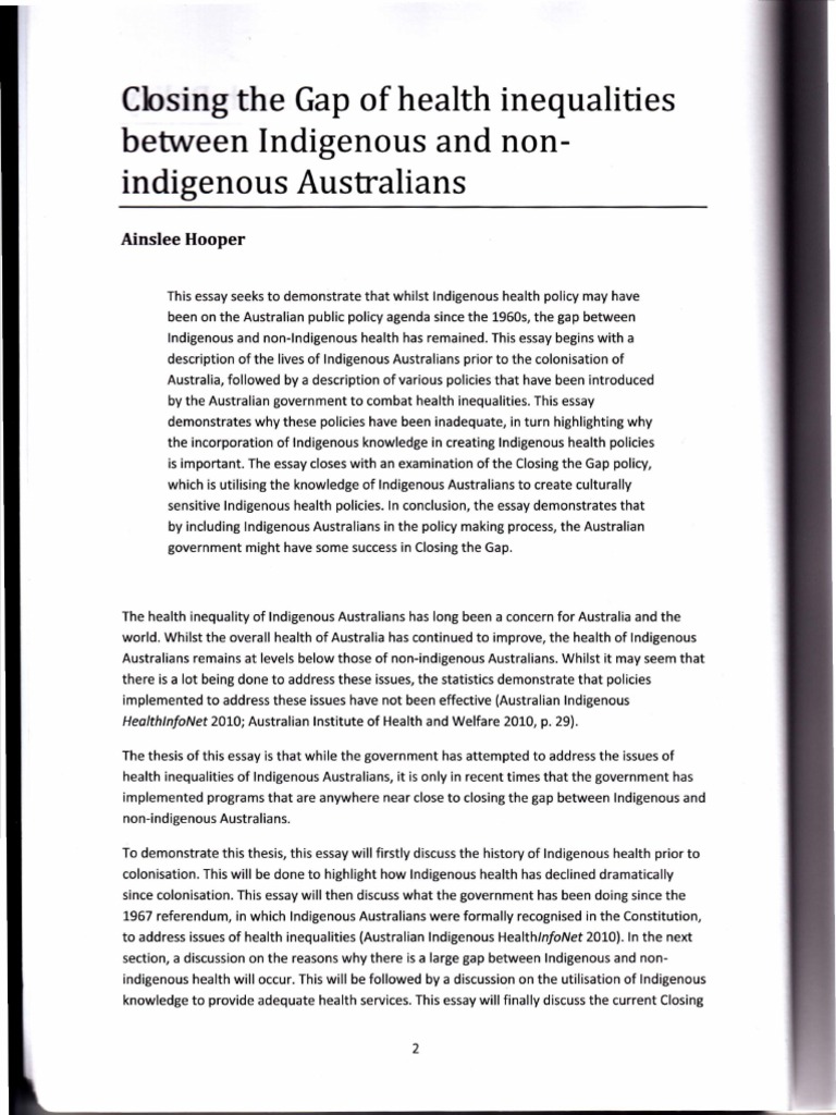 Closing The Gap of Health Inequalities Between Indigenous and Non ...