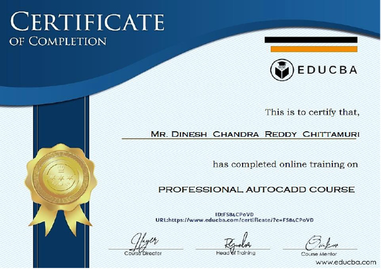 Dinesh - AutoCad - Online Training Certificate | PDF