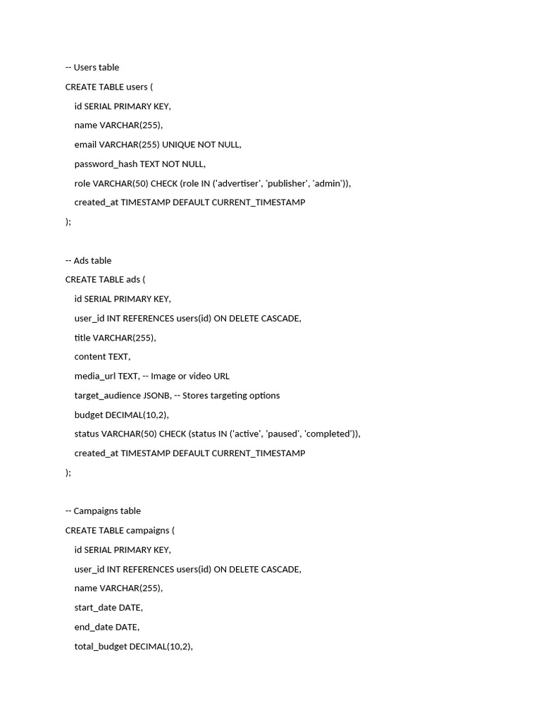 Users Table | PDF