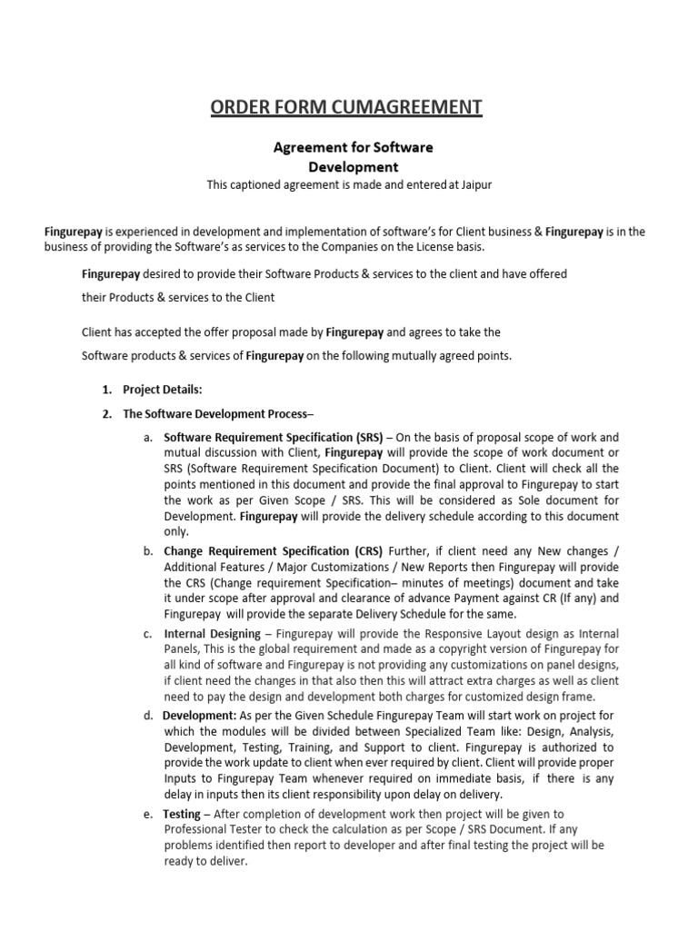 Software Development Agreement Form | PDF | Software | Software Testing