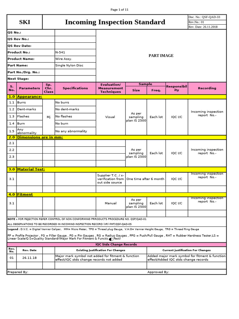 Incoming Inspection Quality Standards | PDF