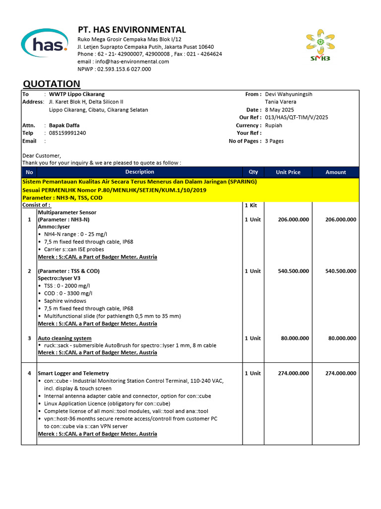 Penawaran PT. HAS Environmental | PDF | Computing | Computer Engineering