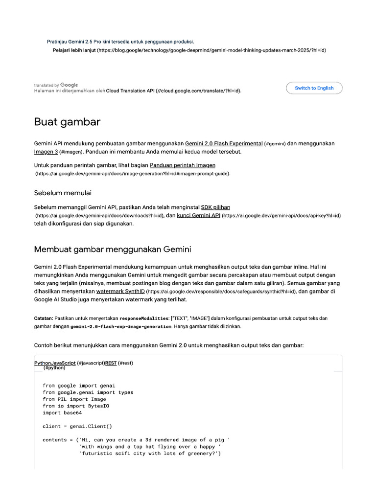 Buat Gambar - Gemini API - Google AI For Developers | PDF