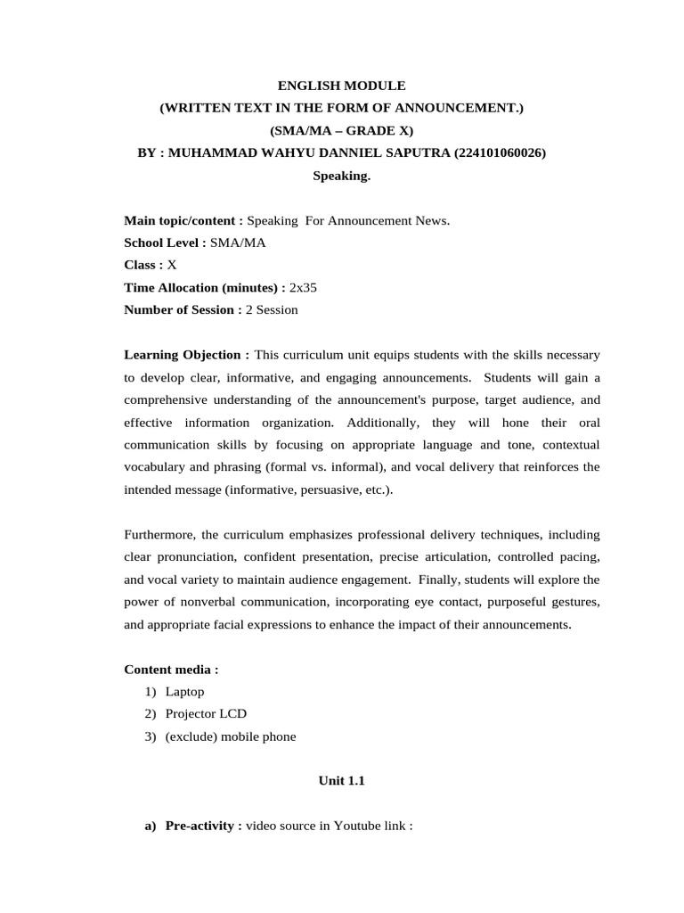 LMD SPEAKING ANNOUNCEMENT | PDF | Learning | Communication