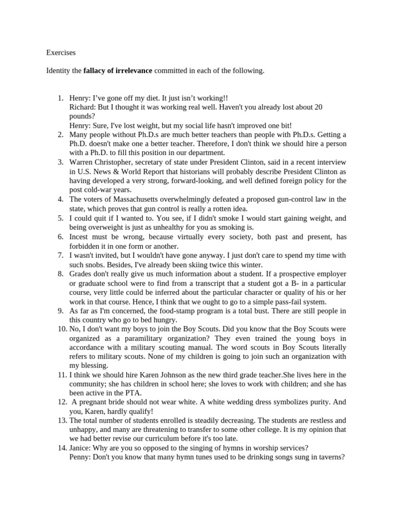 Identifying Irrelevant Fallacies in Arguments | PDF