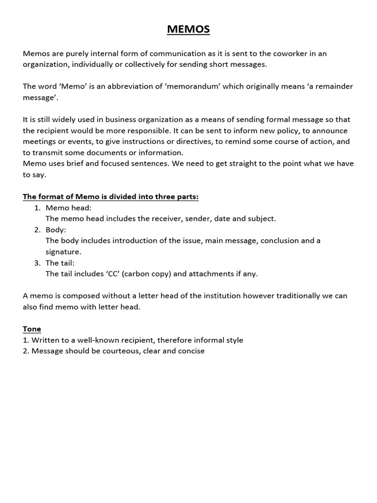 Understanding Memos in Business Communication | PDF | Memorandum | Document