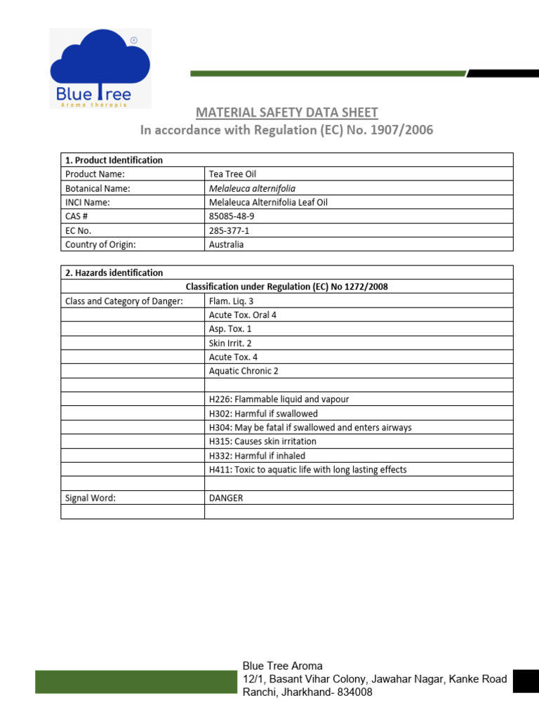 MSDS - Tea Tree Oil - MLP | PDF | Water | Toxicity