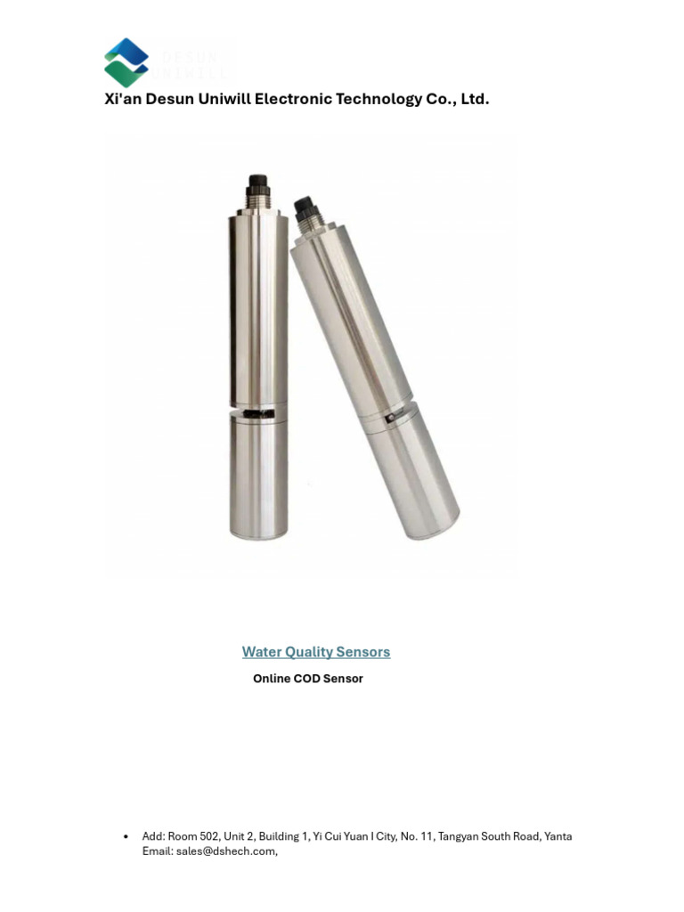 Online COD Water Quality Sensor Specs | PDF | Sensor | Measuring Instrument