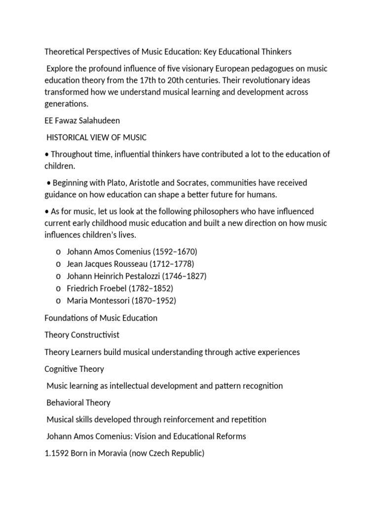 Key Thinkers in Music Education Theory | PDF | Behaviorism | Learning